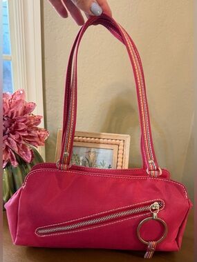 Tommy Hilfiger Y2K Pink Nylon Shoulder Bag with Striped Handles